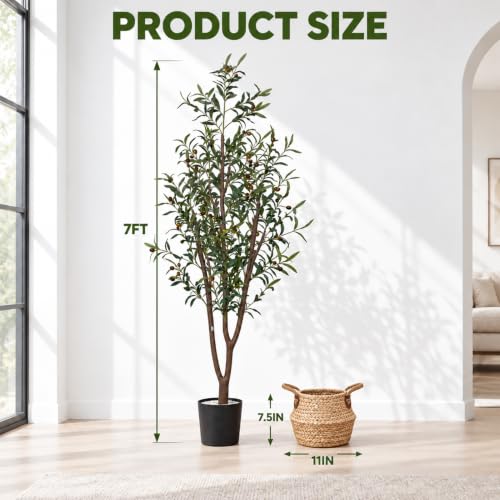 7FT Artificial Olive Trees with Baskets - Faux Tall Tree Set, Olive Variation
