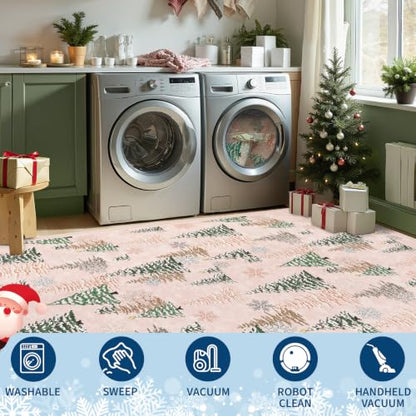 Christmas Runner Rug Pink 2ft x 6ft Washable Hallway Area Rug - Festive Non Slip Mat