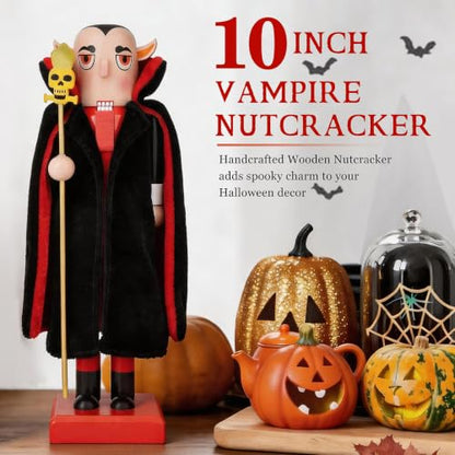Halloween Vampire Nutcracker Decor - 10 Inch Wooden Spooky Soldier Figurine