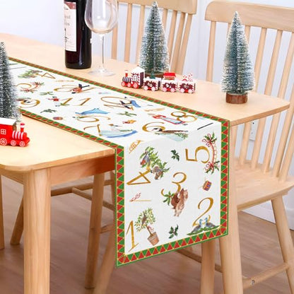 12 Days of Christmas Table Runner Holiday Celebration Decor Picnic Kitchen