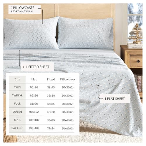 King Flannel Sheet Set with Holiday Sheep Print - 100% Turkish Cotton, Double-Brushed, Cozy Winter Bedding