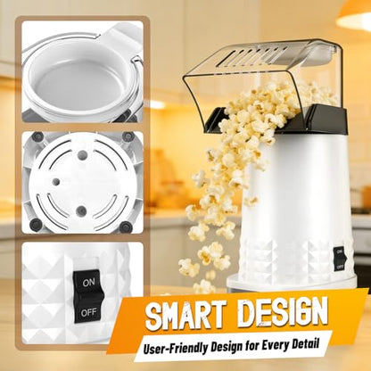1200W Oil-Free Air Popcorn Maker - 4.5 Quart Capacity, White, Quick Ready
