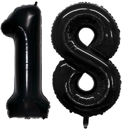 GOER Jumbo 42-Inch Number 18 Balloons - Sweet 18 Birthday Party Decorations | Black Foil Helium Balloons