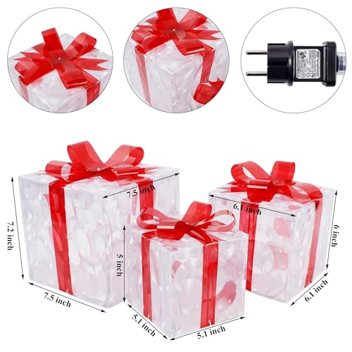 Clear Lighted Christmas Gift Boxes Set of 3 - Outdoor Decor with 60 LEDs