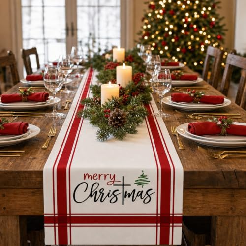 Christmas Table Runner Seasonal Party Decor Red 13x90 Inches - Potanhugie