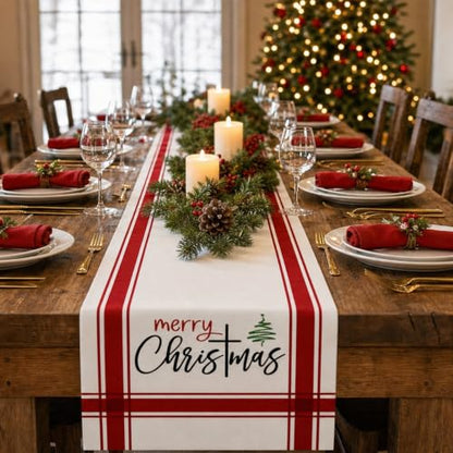Christmas Table Runner Seasonal Party Decor Red 13x90 Inches - Potanhugie