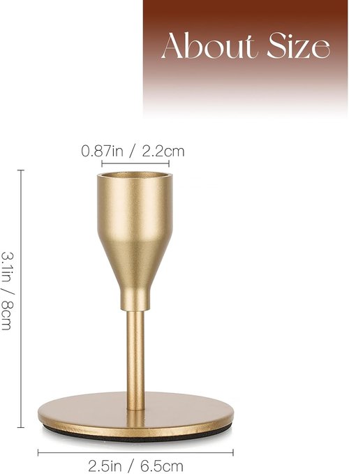 Candeldo Gold Taper Candle Holders - Elegant Metal Candle Stands | Set of 12 for Weddings & Decor