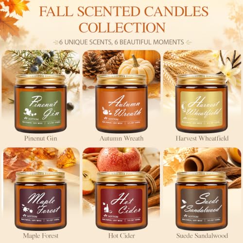 Brown Fall Scented Candles 6 Pack - Natural Soy Wax Home Fragrance