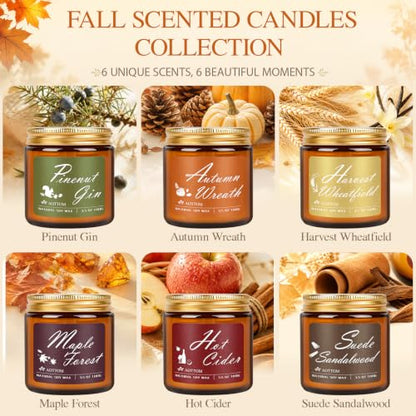 Brown Fall Scented Candles 6 Pack - Natural Soy Wax Home Fragrance
