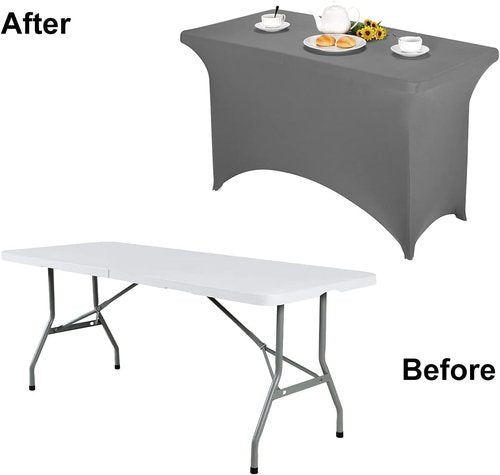 FORLIFE Spandex Table Covers - Fitted Stretch Tablecloths for Rectangular Tables | 4ft, Gray - Perfect for Weddings & Parties