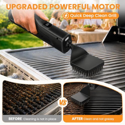 Electric Grill Brush with LED Light - Carbon Variation for Hot & Cold Cleaning