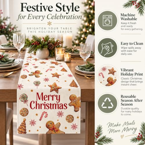 Christmas Gingerbread Table Runner 13x72 Inch Holiday Decor