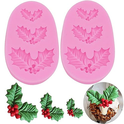 Christmas Holly Leaf Silicone Mold for Fondant Chocolate and Cake Decorations