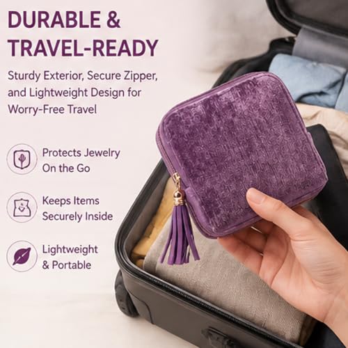 Gemmy Tangle-Free Travel Jewelry Case - Purple, Compact Organizer with 6 Pockets