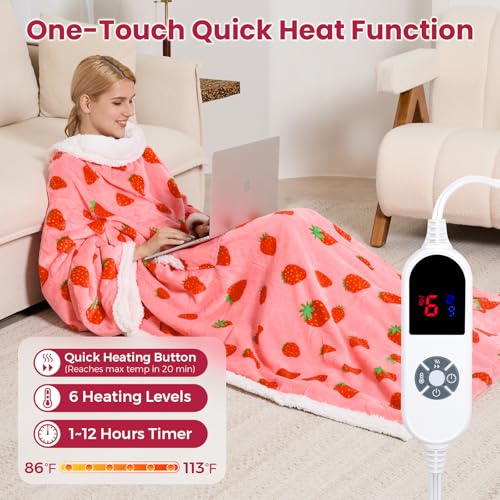 Red Wearable Heated Blanket with Sleeves & Foot Pocket - Electric Throw for Women