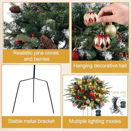 2 Pack Pre-Lit Artificial Christmas Tree Urn Fillers with LED Lights and Ornaments