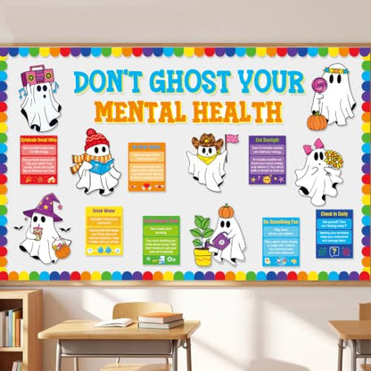 Halloween Ghost Bulletin Board Decorations with Mental Health Tips