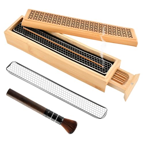 Wooden Incense Holder Burner with Double Layer Ash Catcher and Storage Drawer