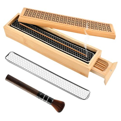 Wooden Incense Holder Burner with Double Layer Ash Catcher and Storage Drawer