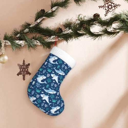 Personalized Christmas Stockings - Cute Shark Blue Kids Holiday Gift, 18 Inch