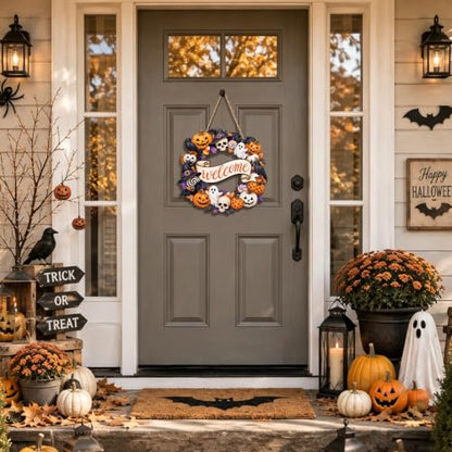 Halloween Wreath Door Decor Ghost Welcome Wooden Sign - Variation of THIS listing