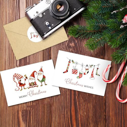 24 Pack Rustic Christmas Cards with Envelopes Watercolor Designs 4x6in