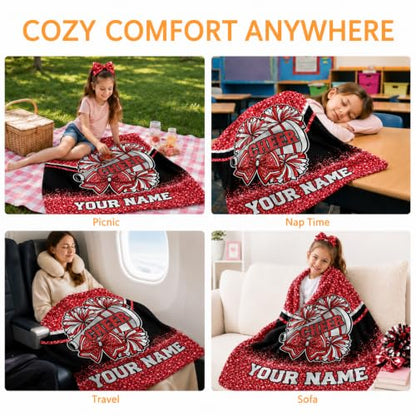 Red Personalized Cheerleading Blanket - Custom Teen Girl Gift