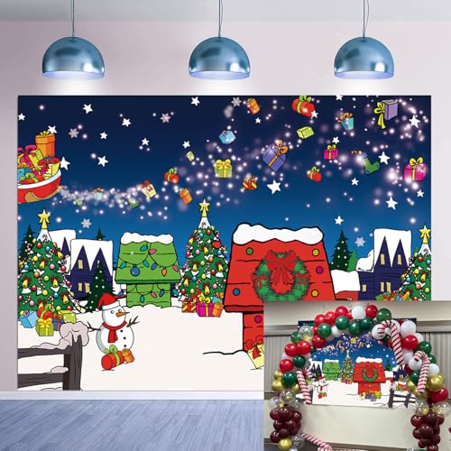 8x6FT Christmas Backdrop Snow Night House with Tree Photo Studio Background - Red
