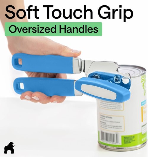 GORILLA GRIP Heavy Duty Can Opener - Stainless Steel with Comfortable Handle | Multifunctional Kitchen Tool in Aqua