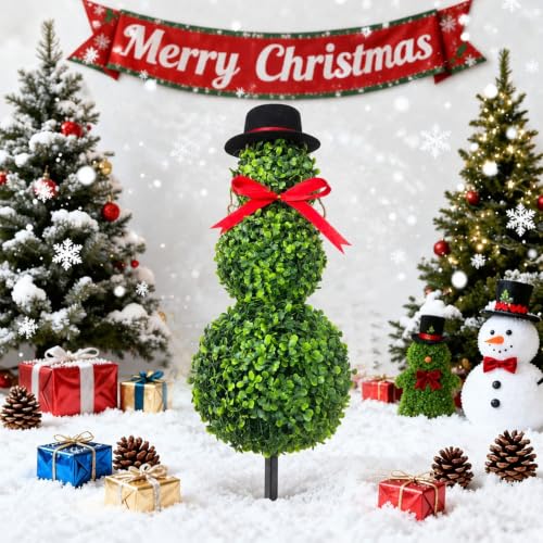 Christmas Snowman Topiary Decor 31" Snowman Stake No Pot - Holiday Garden & Indoor Decor