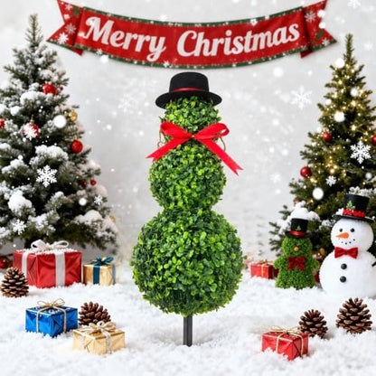 Christmas Snowman Topiary Decor 31" Snowman Stake No Pot - Holiday Garden & Indoor Decor