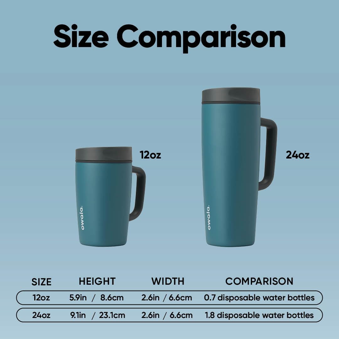 Owala SmoothSip Slider Travel Mug - 24 oz Stainless Steel Insulated, Leak Proof, Hot & Cold Drinks, BPA Free