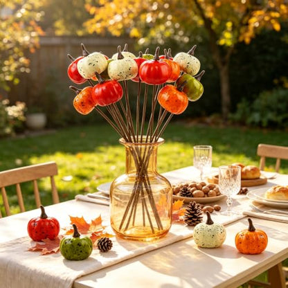 Mini Artificial Pumpkins with Bendable Stems - Fall Decor Set of 20