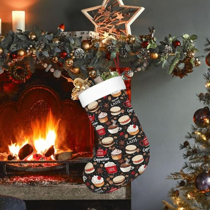 Christmas Stockings with Plush Cuff - Coffee Lovers Holiday Decor, 18 Inches - Festive Gift