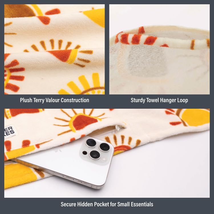 OUTER LAKES Adventure Towel - Fish Pattern, Soft Plush Feel, Fade-Resistant, Ultra Absorbent Beach Towel with Hidden Pocket