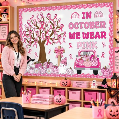 Breast Cancer Awareness Tree Bulletin Board Decor Set with 118 Pieces