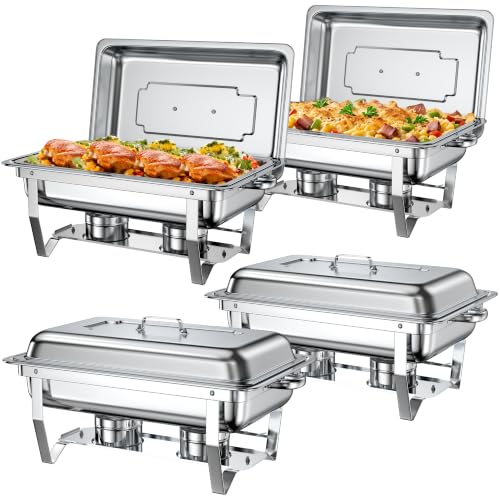 Rengue 9.5 QT Silver Chafing Dishes Buffet Set (4 Pack) for Catering & Events