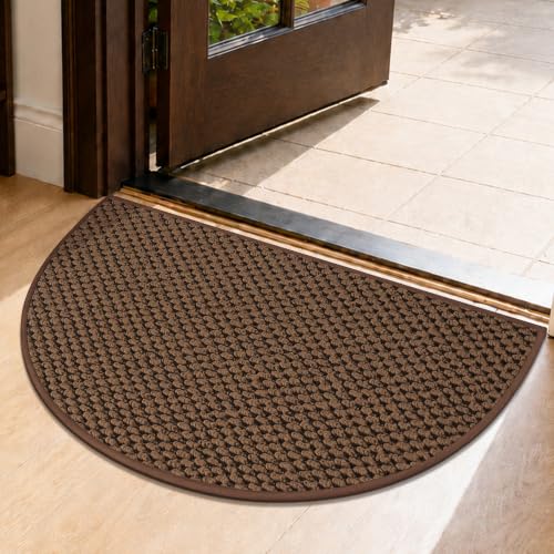 Dirt Trapper Half Circle Door Mat 17x30 Inches Brown Non-Slip Entryway Rug