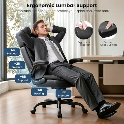 Ergonomic Executive Office Chair with Adjustable Headrest & Flip Armrests