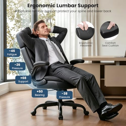 Ergonomic Executive Office Chair with Adjustable Headrest & Flip Armrests