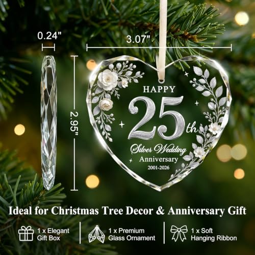 25th Wedding Anniversary Ornament - Silver Keepsake Heart - Happy 25th Gift