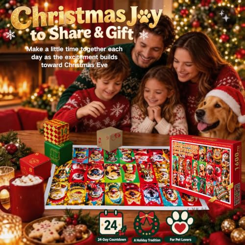 Christmas Puzzle Advent Calendar 2026 - 1600-Piece Plastic Puzzles for Adults, Red-Green Variation