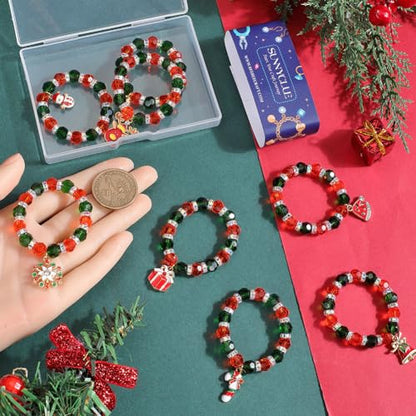 Christmas Beaded Napkin Rings Set - Red & Green Snowman Bell Charms, 8 Pieces - Holiday Table Decor