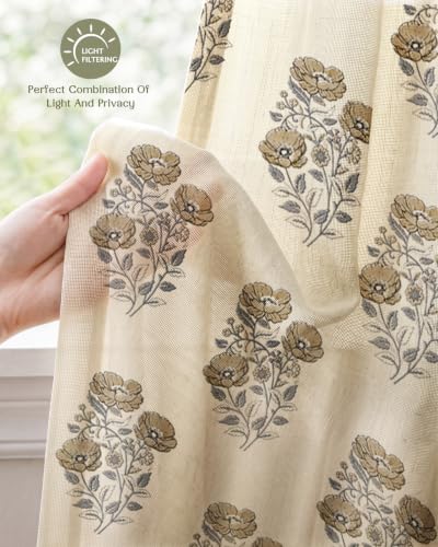 Kitchen Tier Cafe Curtains 28W x 24L Taupe Floral - Pack of 2