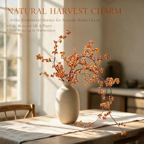 Artificial Bittersweet Berry Stems - Fall Decor, 31.5in, Orange Red Brown - Set of 3