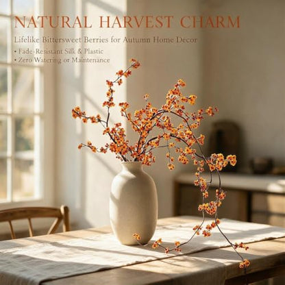 Artificial Bittersweet Berry Stems - Fall Decor, 31.5in, Orange Red Brown - Set of 3