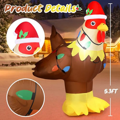 Christmas Inflatable Chicken Decoration 5.3FT with Lights - Farm Animal Yard Decor - Variation: Chicken
