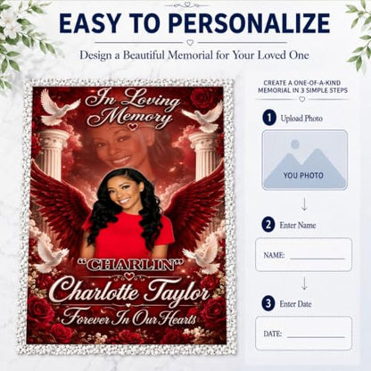 Personalized Memorial Grave Blanket with Photo, Name & Date - Style-18