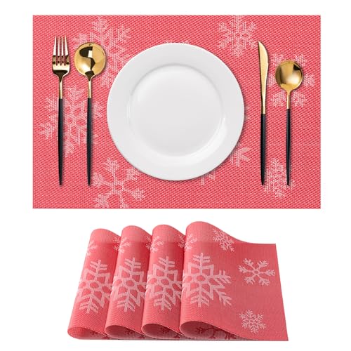Christmas Snow Red Placemats Set of 4 - Heat-Resistant Non-Slip Table Mats