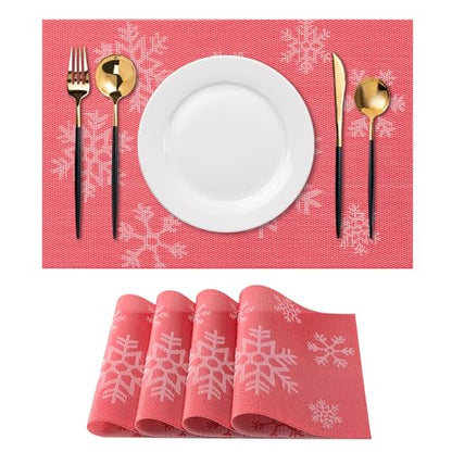 Christmas Snow Red Placemats Set of 4 - Heat-Resistant Non-Slip Table Mats